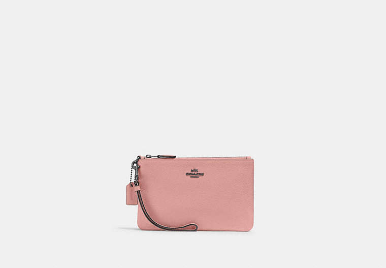 COACH®,SMALL WRISTLET,Pebbled Leather,Medium,Pewter/Carnation,Front View