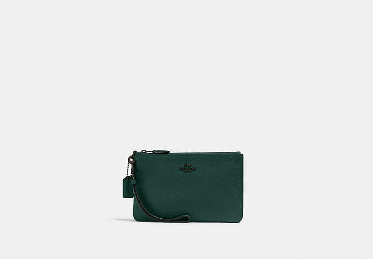 COACH®,SMALL WRISTLET,Pebbled Leather,Pewter/Forest,Front View