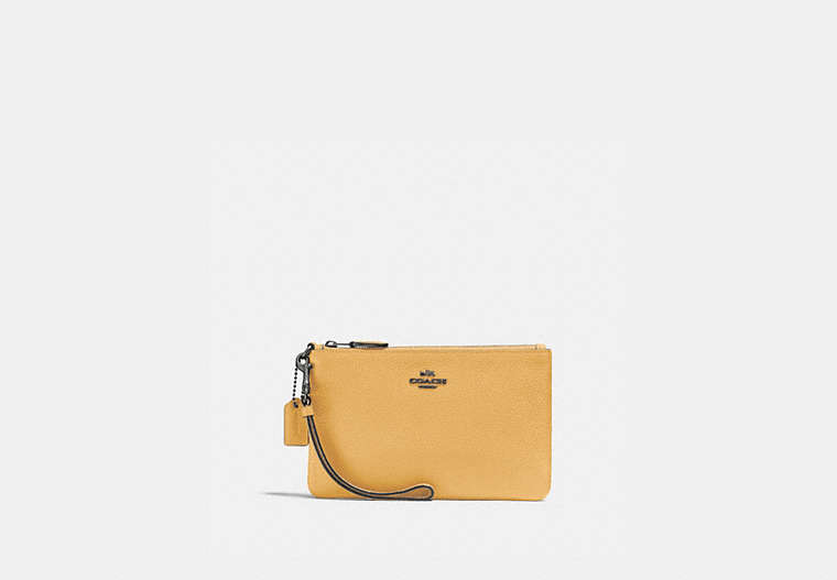 COACH®,SMALL WRISTLET,Pebbled Leather,Medium,Pewter/Honeycomb,Front View