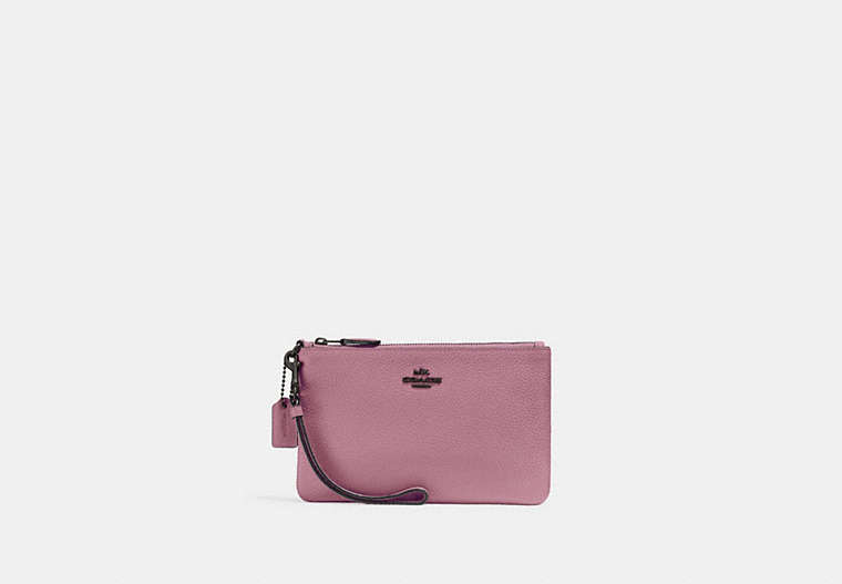 COACH®,SMALL WRISTLET,Pebbled Leather,Medium,Pewter/Violet Orchid,Front View