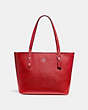 COACH®,MINI CITY ZIP TOTE,pusplitleather,Medium,Silver/True Red,Front View