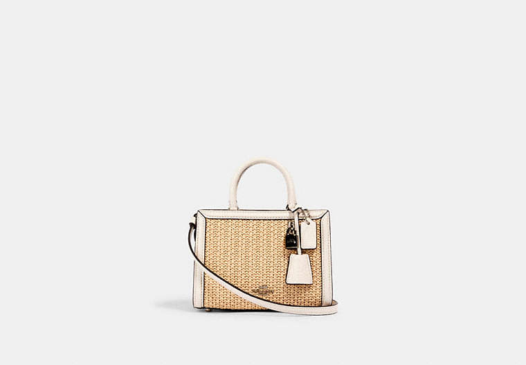COACH®,MICRO ZOE CROSSBODY,Leather,Small,Silver/Chalk,Front View