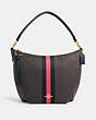 COACH®,SKYLAR HOBO WITH VARSITY STRIPE,n/a,Gold/Black/ Electric Pink,Front View