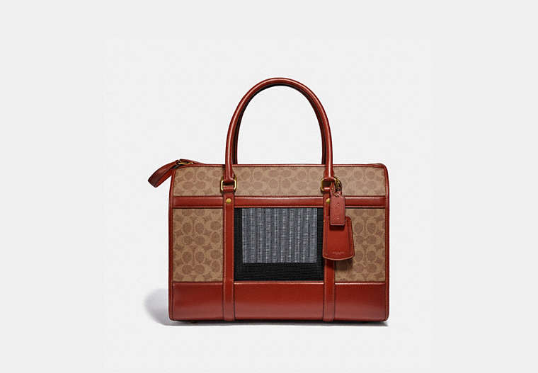 COACH®,PET CARRIER IN SIGNATURE CANVAS,Signature Coated Canvas,Brass/Tan/Rust,Front View image number 0