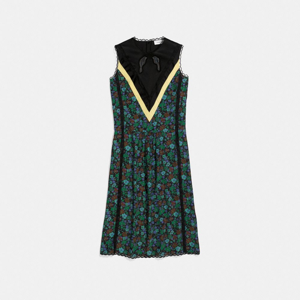 COACH®,DAISY PRINT SLEEVELESS VARSITY DRESS,Mixed Material,Black,Front View