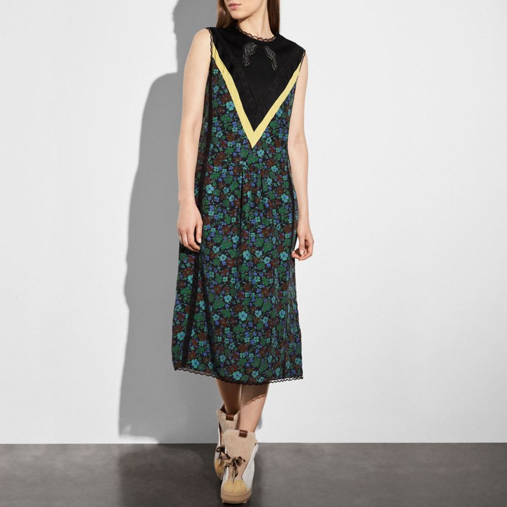 COACH®,DAISY PRINT SLEEVELESS VARSITY DRESS,Mixed Material,Black,Scale View