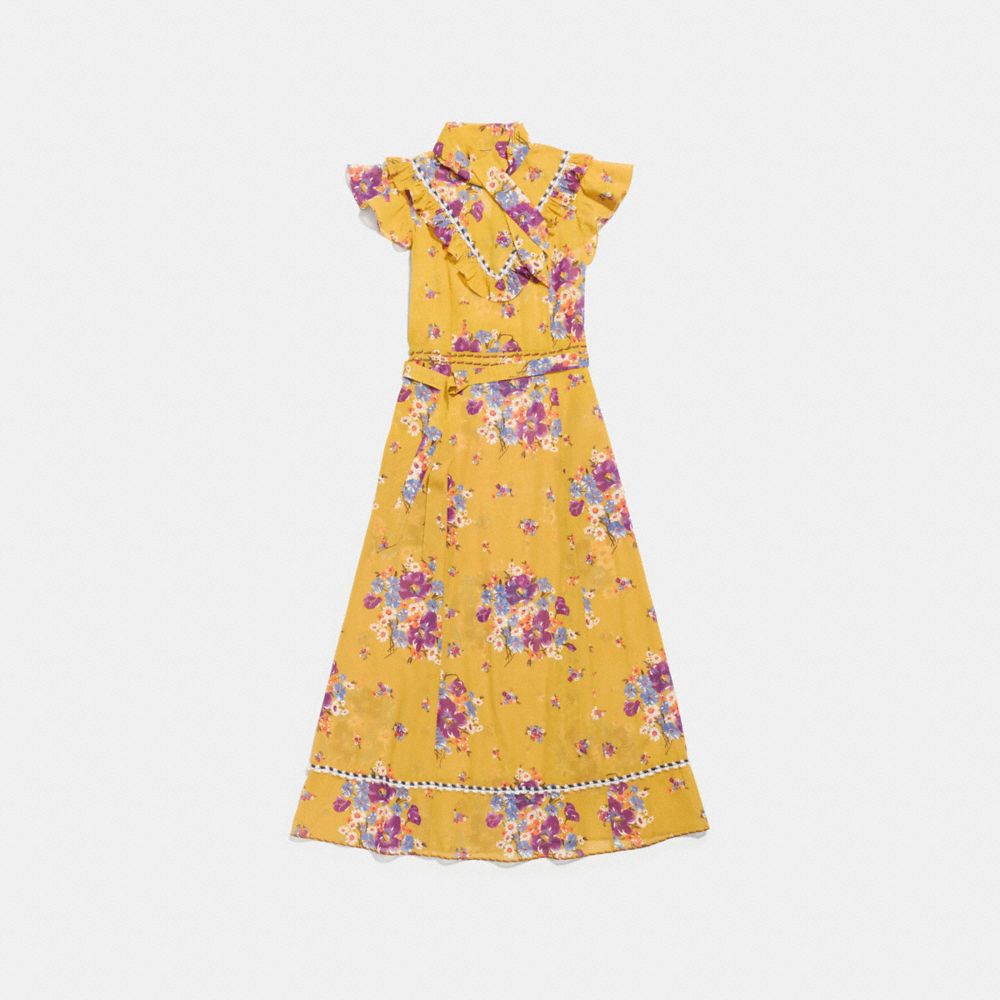 COACH®,Daisy Bouquet Sleeveless Western Dress With Necktie,,Front View
