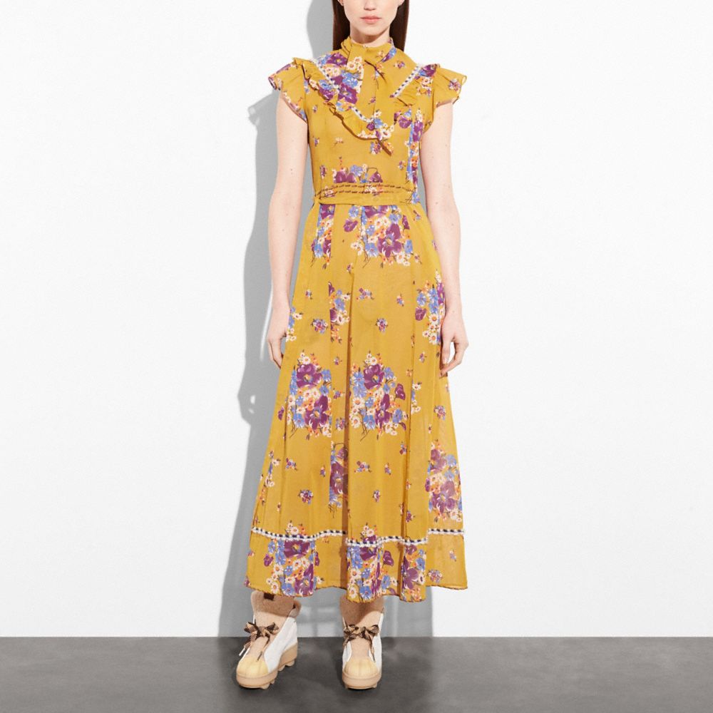COACH®,Daisy Bouquet Sleeveless Western Dress With Necktie,,Scale View