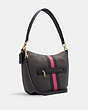 COACH®,SMALL SKYLAR HOBO WITH VARSITY STRIPE,n/a,Medium,Gold/Black/ Electric Pink,Angle View