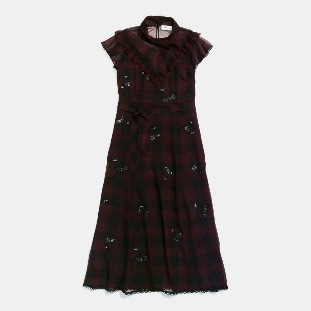 COACH®,WESTERN DRESS WITH NECKTIE,Mixed Material,Dark Burgandy,Front View