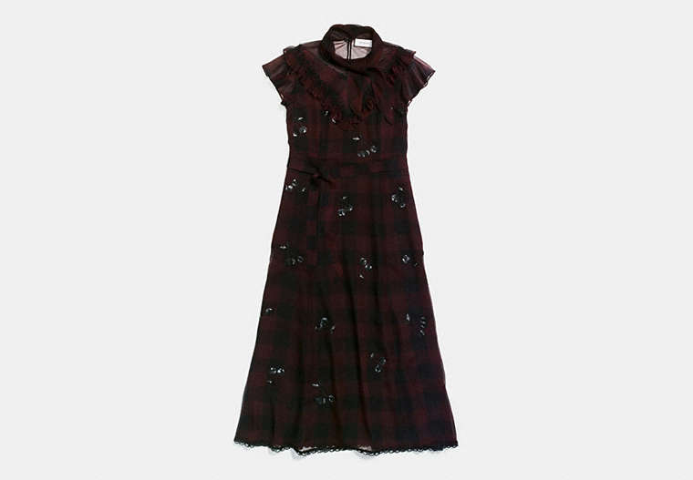 COACH®,WESTERN DRESS WITH NECKTIE,Mixed Material,Dark Burgandy,Front View image number 0