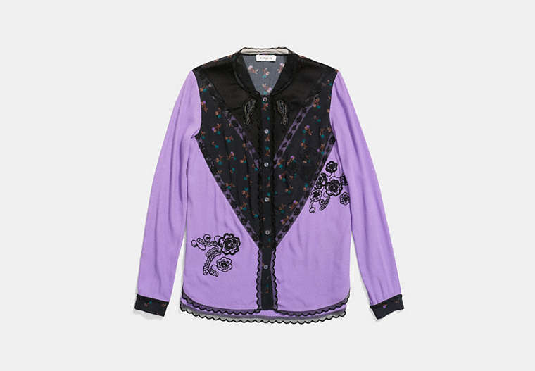 COACH®,VARSITY BLOUSE,Mixed Material,LILAC,Front View image number 0