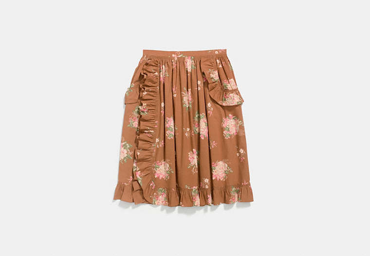 COACH®,MAGNOLIA BOUQUET RUFFLE SKIRT,Mixed Material,BROWN MULTICOLOR,Front View