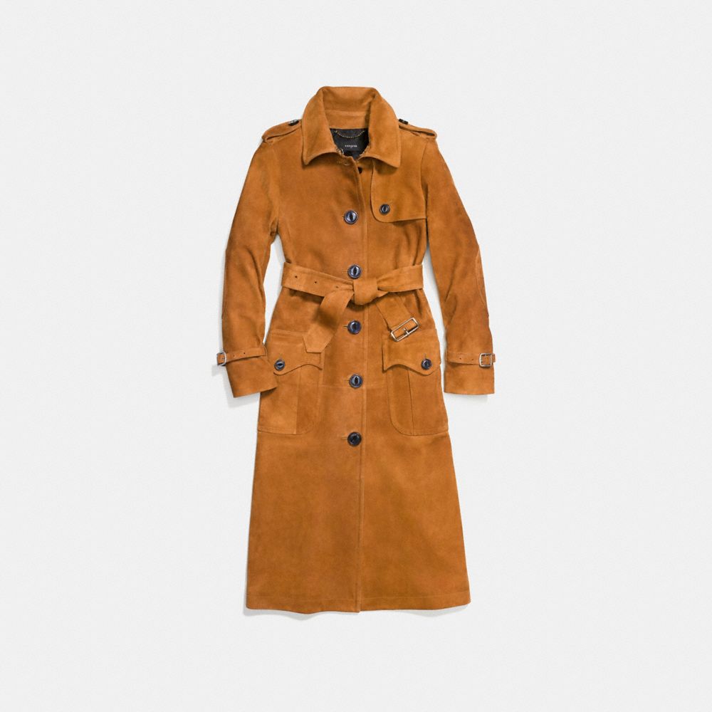COACH®,SUEDE TRENCH COAT,Suede,BAMBOO,Front View
