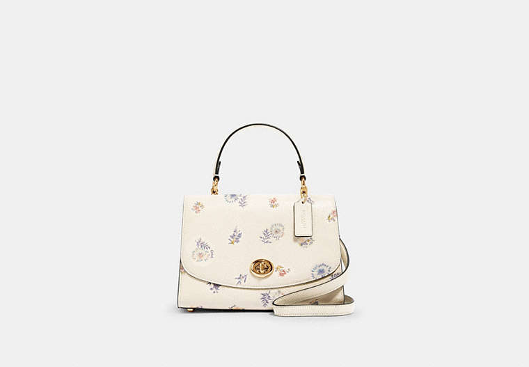 COACH®,TILLY TOP HANDLE WITH DANDELION FLORAL PRINT,pvc,Gold/Chalk/ Blue Multi,Front View