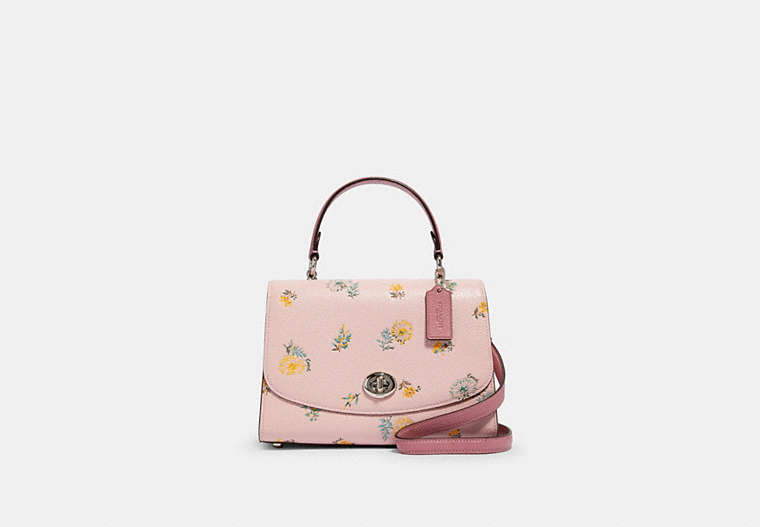 COACH®,TILLY TOP HANDLE WITH DANDELION FLORAL PRINT,pvc,Silver/Blossom Green Multi,Front View