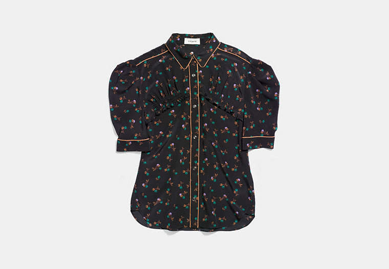 COACH®,GATHERED FRONT SHIRT,Silk,Black,Front View
