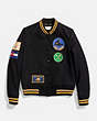COACH®,MILITARY PATCH VARSITY JACKET,wool,Black,Front View