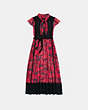 COACH®,HORSE PRINT LACEWORK DRESS WITH NECKTIE,Mixed Material,DARK RED,Front View