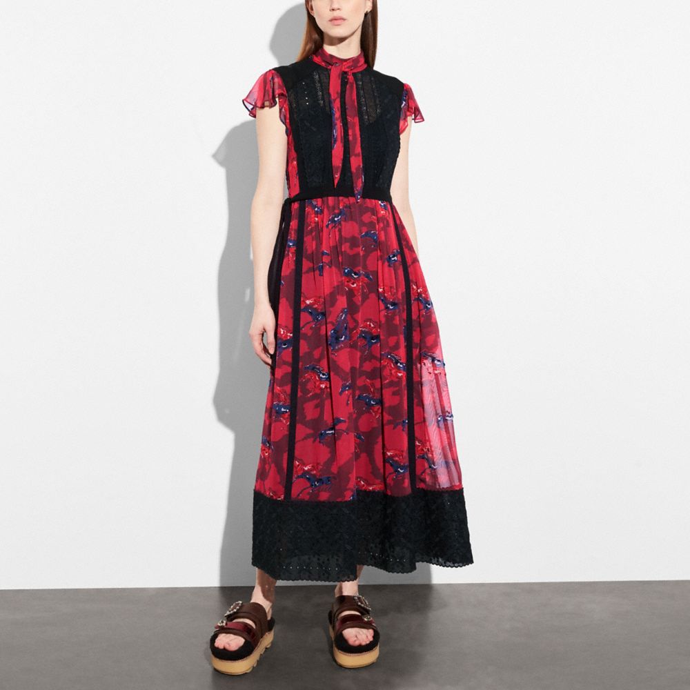 COACH®,Horse Print Lacework Dress With Necktie,,Scale View