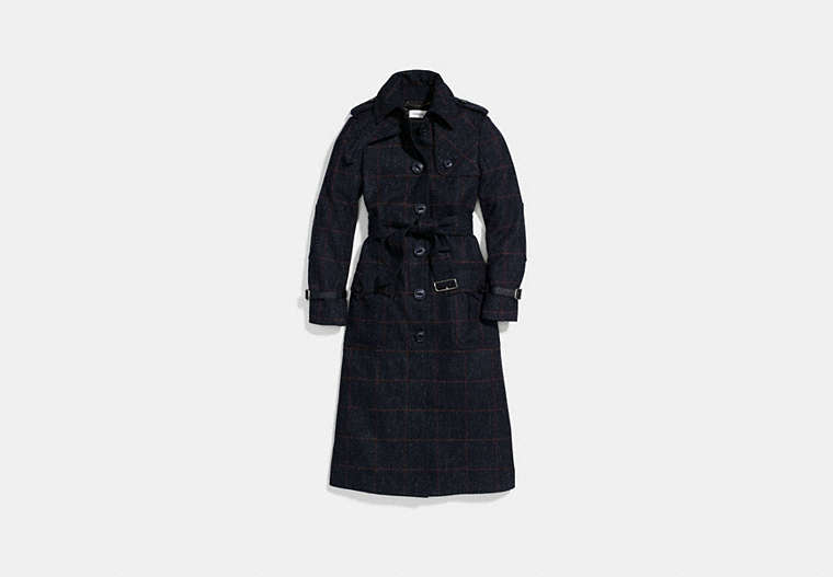 COACH®,WOOL TRENCH COAT,wool,NAVY,Front View