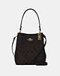 COACH®,SMALL TOWN BUCKET BAG IN SIGNATURE CANVAS,Leather,Medium,Gold/Brown Black,Front View