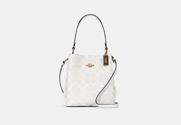 COACH®,SMALL TOWN BUCKET BAG IN SIGNATURE CANVAS,Leather,Medium,Gold/Chalk/Glacierwhite,Front View