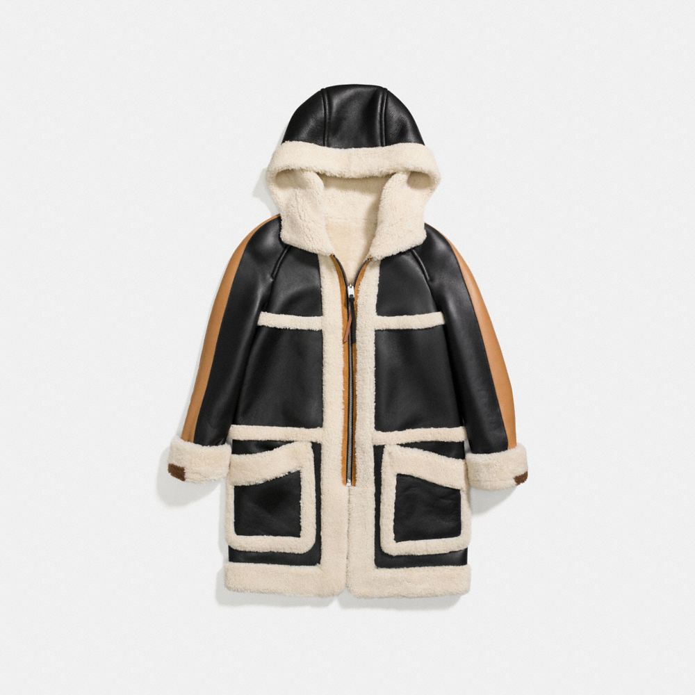 COACH®,REVERSIBLE SHEARLING PARKA,Shearling,Cream,Front View