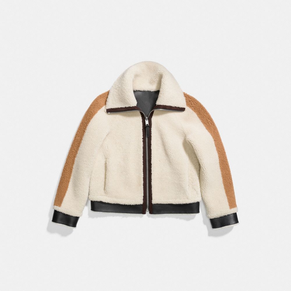 COACH®,REVERSIBLE SHEARLING TRACKSUIT,Leather,Natural,Front View