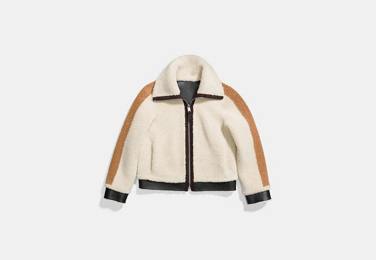 COACH®,REVERSIBLE SHEARLING TRACKSUIT,Leather,Natural,Front View