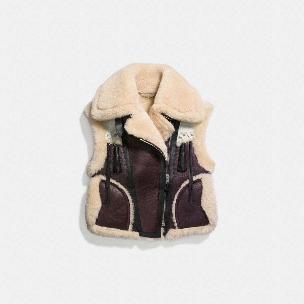 COACH®,WESTERN AVIATOR VEST,Shearling,PARCHMENT,Front View