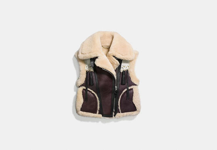 COACH®,WESTERN AVIATOR VEST,Shearling,PARCHMENT,Front View image number 0