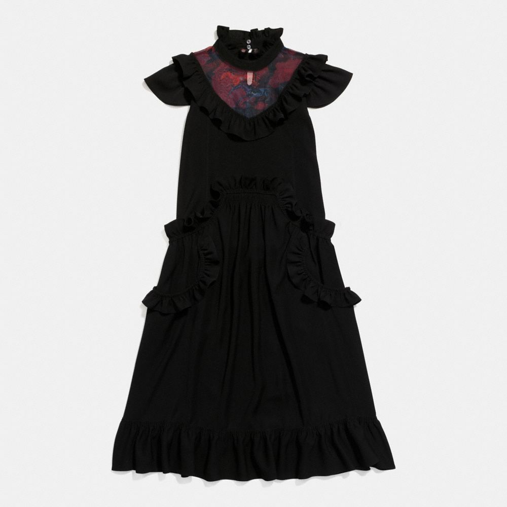 COACH®,SLEEVELESS RUFFLE DRESS,Mixed Material,Black,Front View