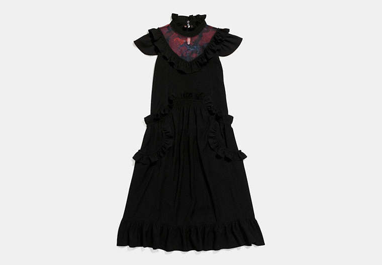 COACH®,SLEEVELESS RUFFLE DRESS,Mixed Material,Black,Front View image number 0