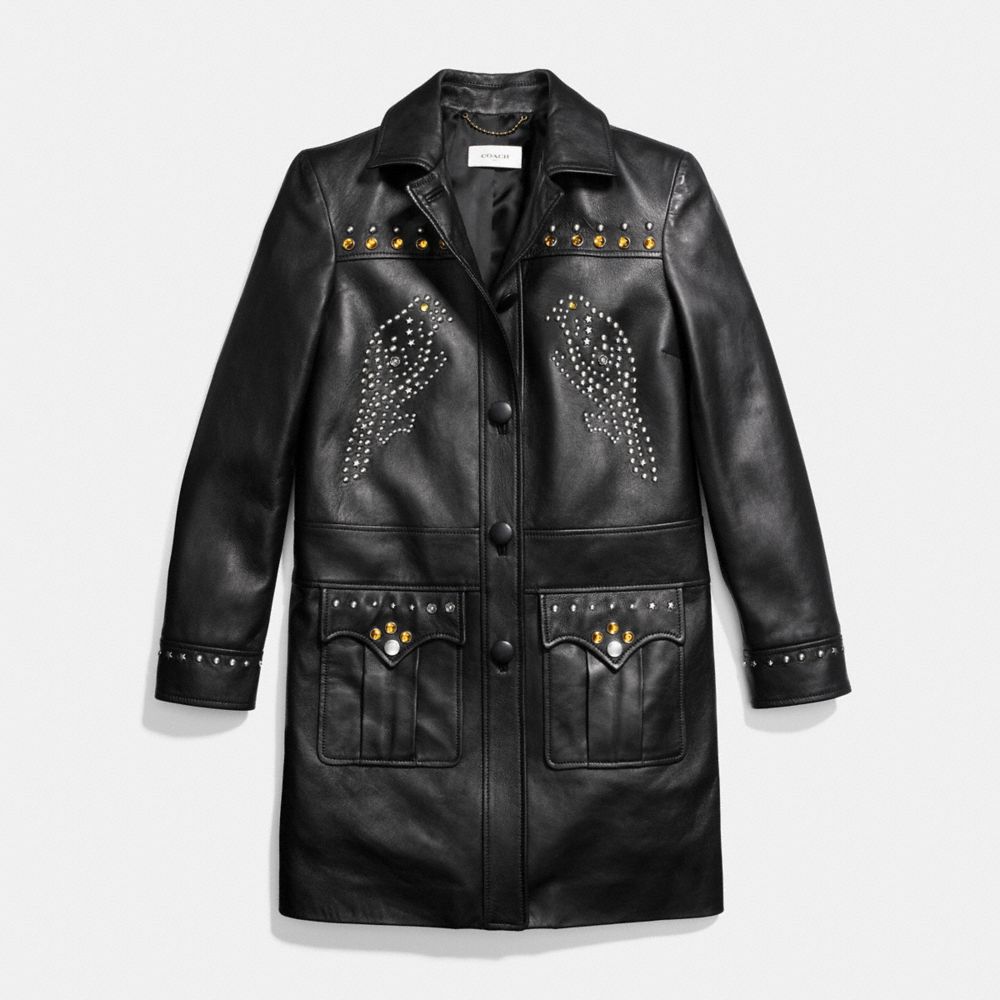 COACH®,WESTERN RIVETS COAT,Leather,Black,Front View image number 0