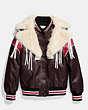 COACH®,DREAM CATCHER VARSITY COAT,Leather,Dark Brown,Front View