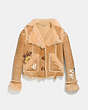 COACH®,EAGLE RAGGEDY SHEARLING JACKET,Shearling,TOFFEE,Front View