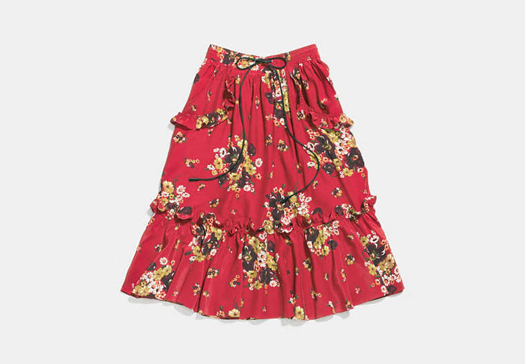 COACH®,DAISY BOUQUET RUFFLE SKIRT,Mixed Material,Burgundy,Front View image number 0