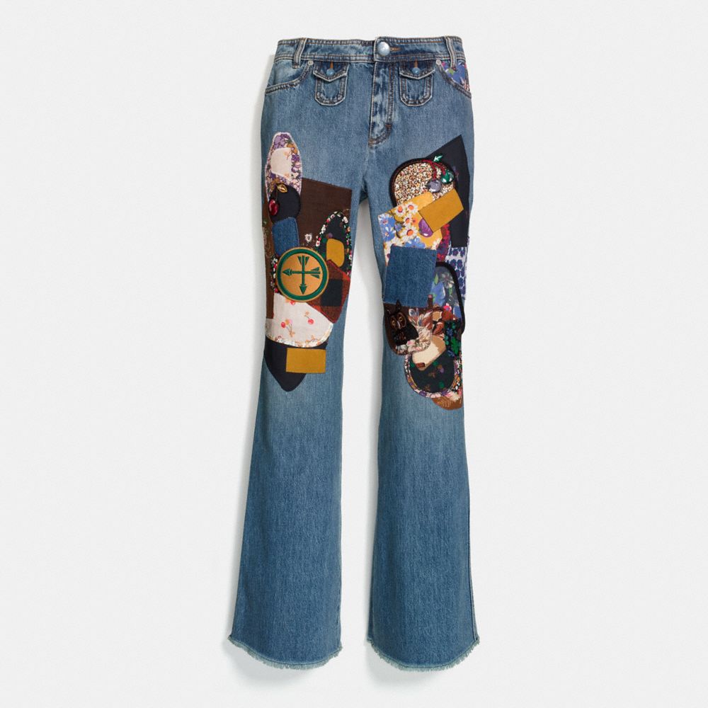 COACH®,PATCHED JEANS,cotton,Blue Denim,Front View