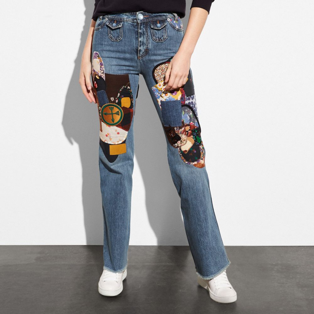 COACH®,PATCHED JEANS,cotton,Blue Denim,Scale View