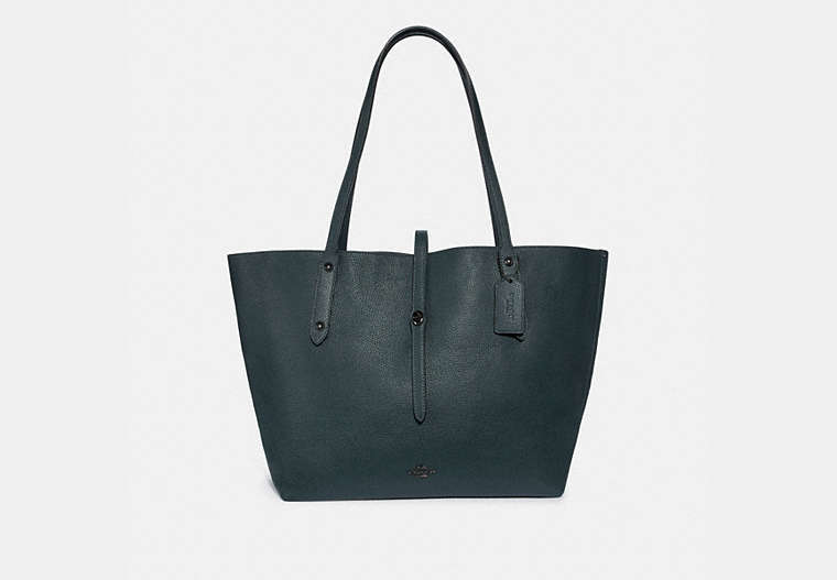 COACH®,MARKET TOTE WITH METALLIC INTERIOR,Leather,Large,Gunmetal/Cypress,Front View