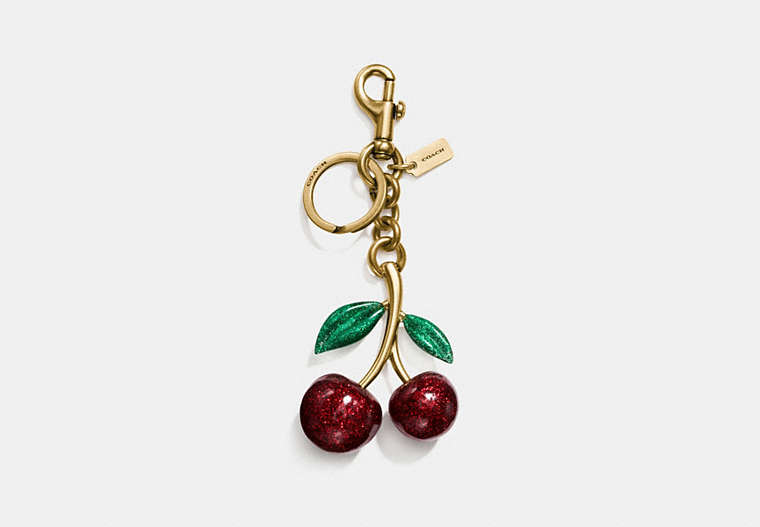 COACH®,CHERRY BAG CHARM,Mixed Material,Gold/Red,Front View