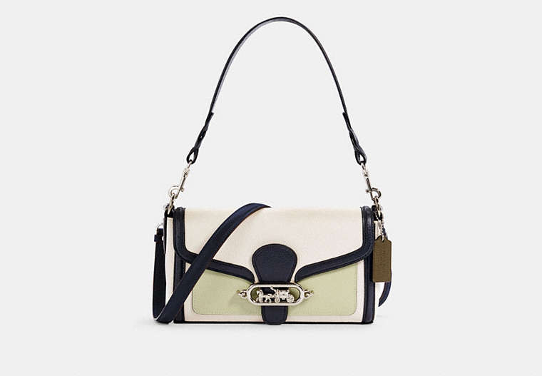 COACH®,JADE SHOULDER BAG IN COLORBLOCK,Leather,Silver/Chalk Pale Green Multi,Front View