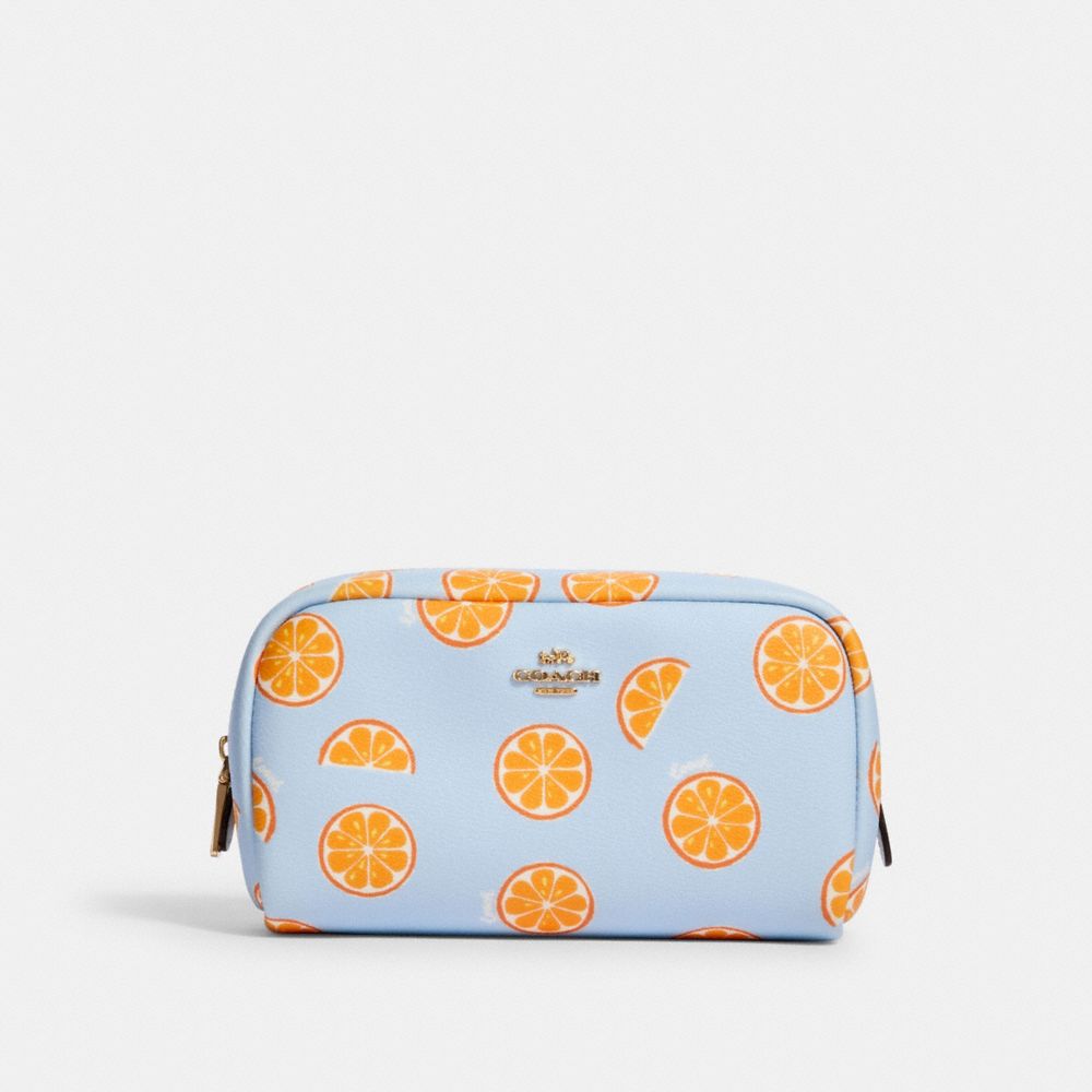 Small Boxy Cosmetic Case With Orange Print