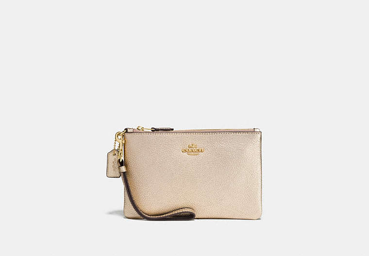 COACH®,SMALL WRISTLET,Leather,Light Gold/Platinum,Front View