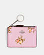 COACH®,MINI SKINNY ID CASE WITH CROSS STITCH FLORAL PRINT,Printed Canvas,Silver/Lily Cross Stitch Floral,Front View