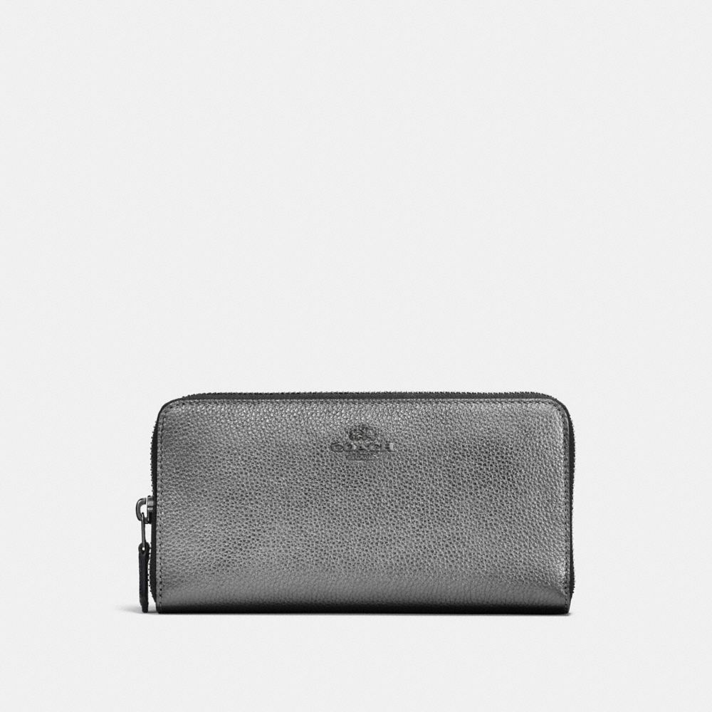 COACH®,ACCORDION ZIP WALLET,Leather,Gunmetal/Metallic Graphite,Front View image number 0