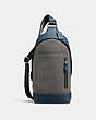 COACH®,MANHATTAN SLING PACK IN COLORBLOCK,Leather,Small,QB/DENIM/GRAPHITE,Front View
