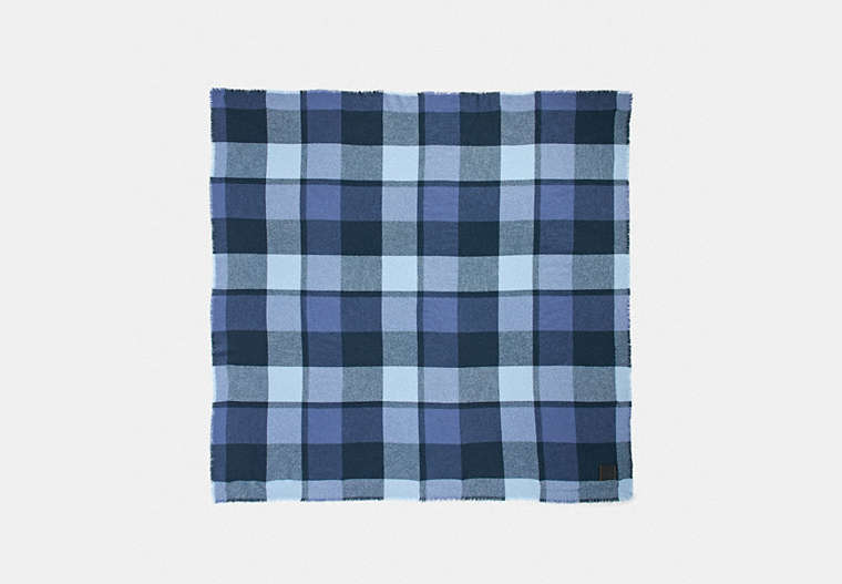 COACH®,OVERSIZED PLAID BLANKET SCARF,cashmere,Midnight Navy,Front View