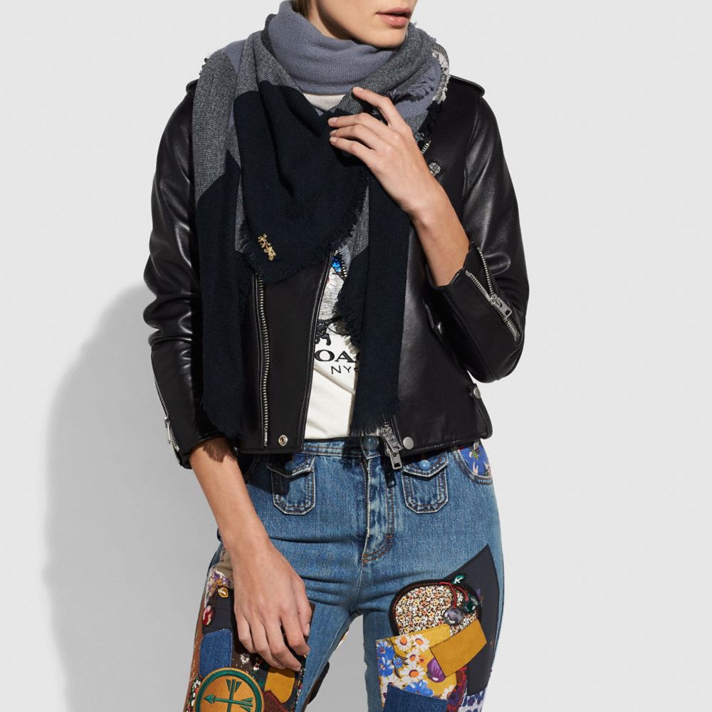 COACH®,Oversized Plaid Blanket Scarf,,Angle View
